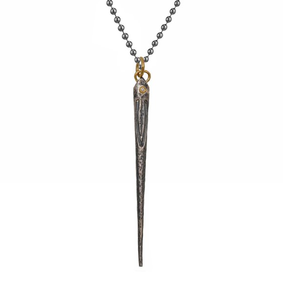 0.01ct Dia 925 Silver & 24K Gold Needle Necklace - Picture 4 of 6